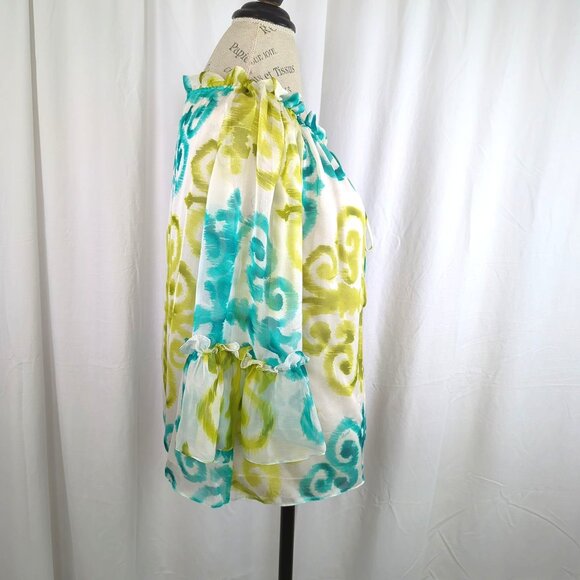 Milly Top Medium 10 Green Silk Blouse Peasant Flowy - Picture 7 of 9